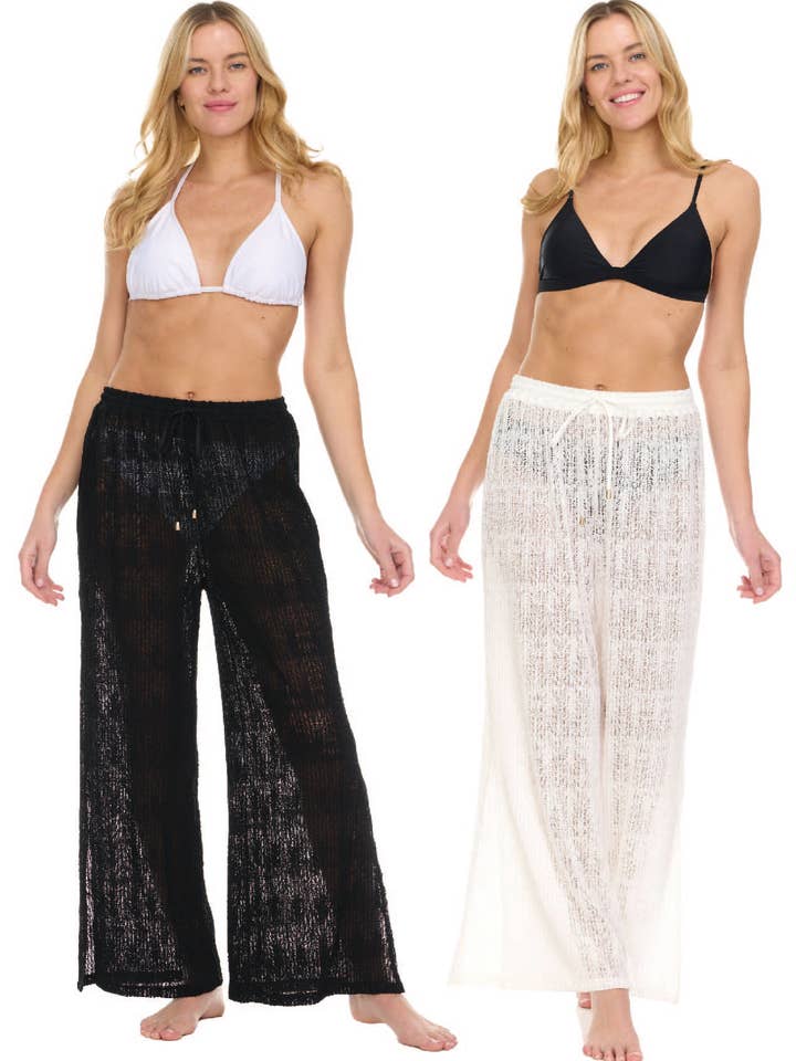 Geplooide kanten broek met koordriem en gouden uiteinden. voor wholesale door Aruba Blue