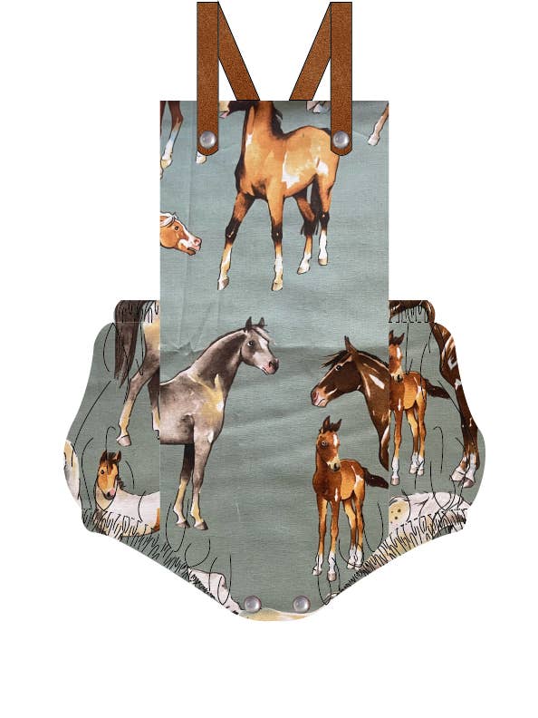 Barboteuse Wild Horses Sage à bretelles en cuir pour la vente par Selvedge Dry Goods