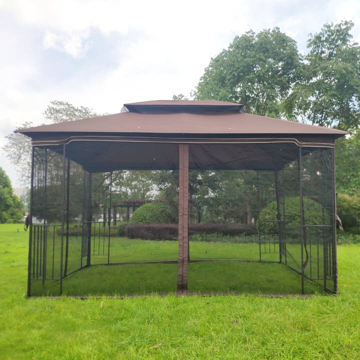 Brown Outdoor Patio Gazebo with Ventilated Roof & Mosquito Net for wholesale on Faire7