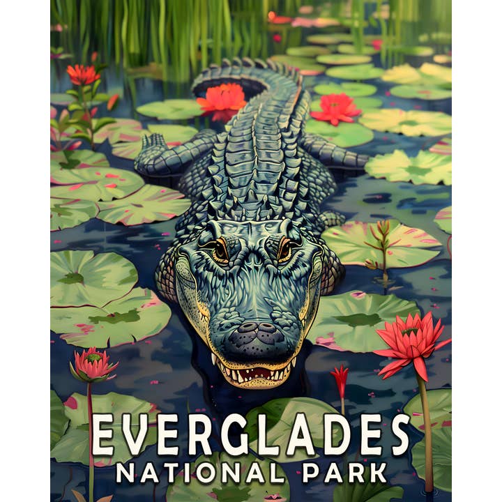 Mowbi - Wholesale Art Print - Alligator in Lily Pad Bayou - Everglades Souvenir Home Decor Wall Art Prints – 8″x10″ Artwork – 11″x14″ Matte