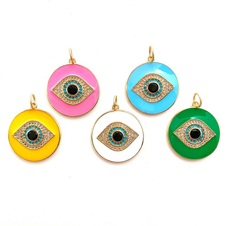 1.25" Enamel & Pavé Evil Eye Pendant Charm for wholesale by Karli Buxton
