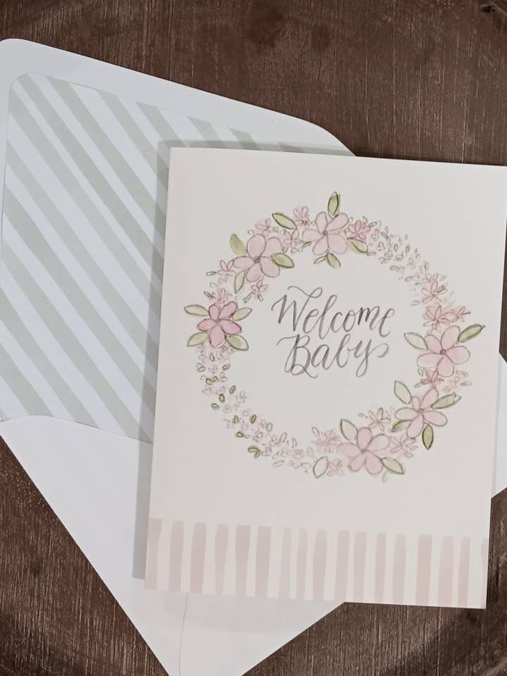 Welcome Baby Pink Card for wholesale by The Lettering Loft