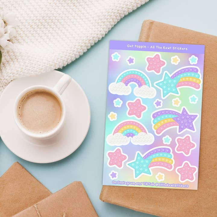 All The Kewt Stickers – Großhandel Aufkleber – Pop It Stickerbogen, matte Popit-Aufkleber, Pastell Pop Its
