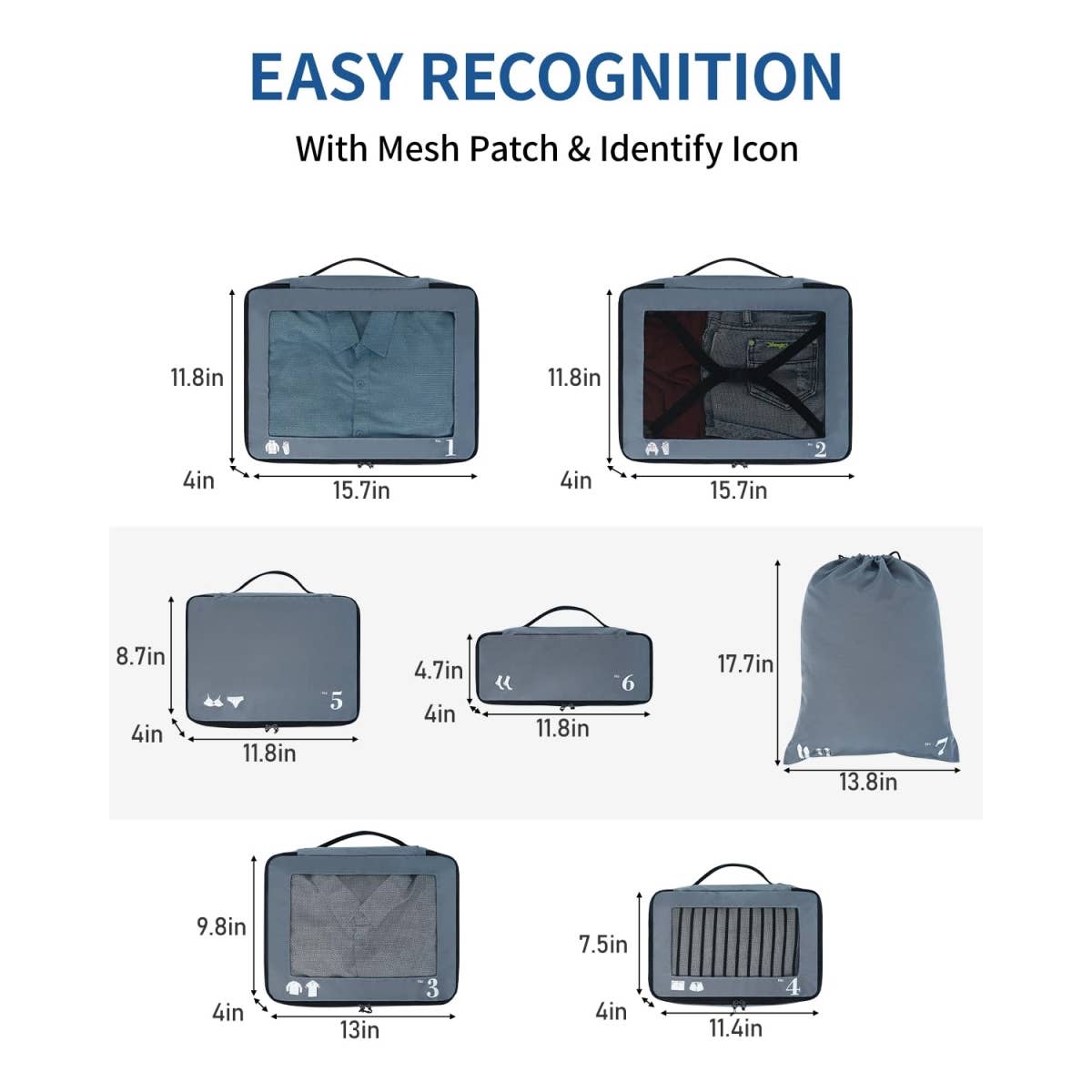 wandf – wholesale Packningskub – 7-delat set tåliga resväskorganisatörer med packpåsar37