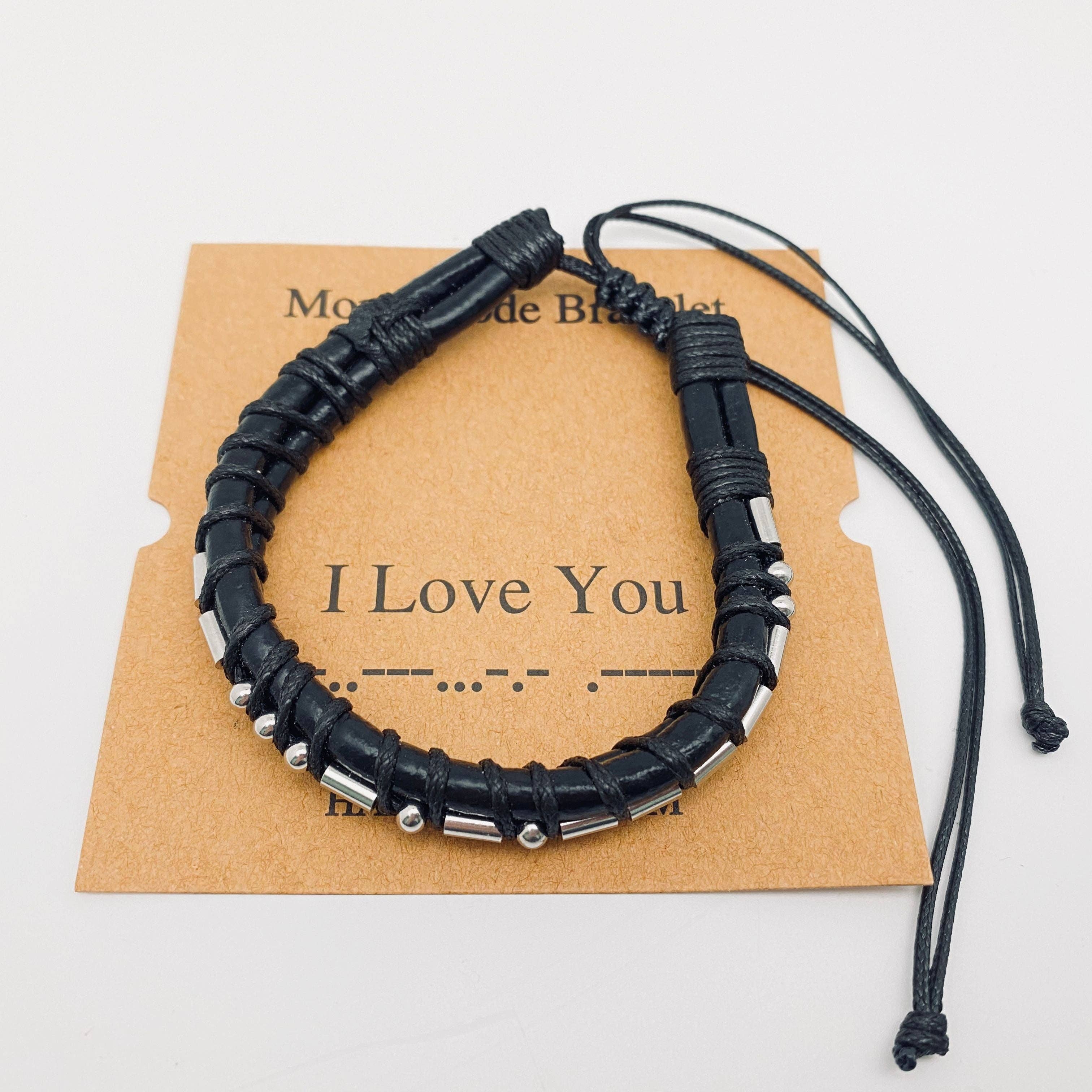 Mio Queena - Wholesale Woven/Braided Bracelet - Stainless Steel Bead Morse Code Leather Adjustable Bracelet8