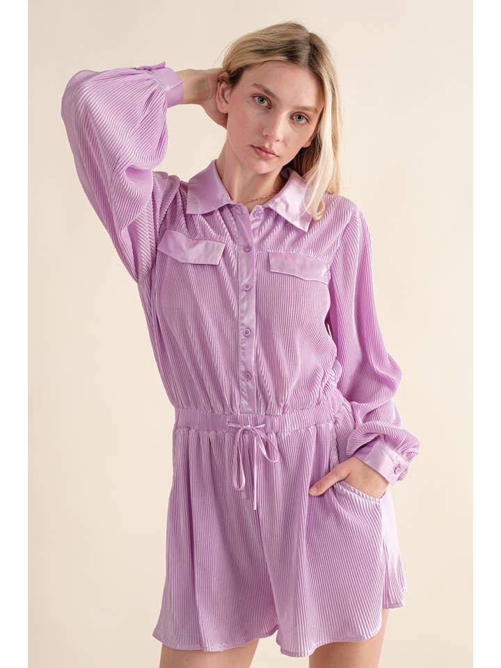 Blue B - Wholesale Romper – Women's - 61136R - Accordion Pleated Collared Romper8