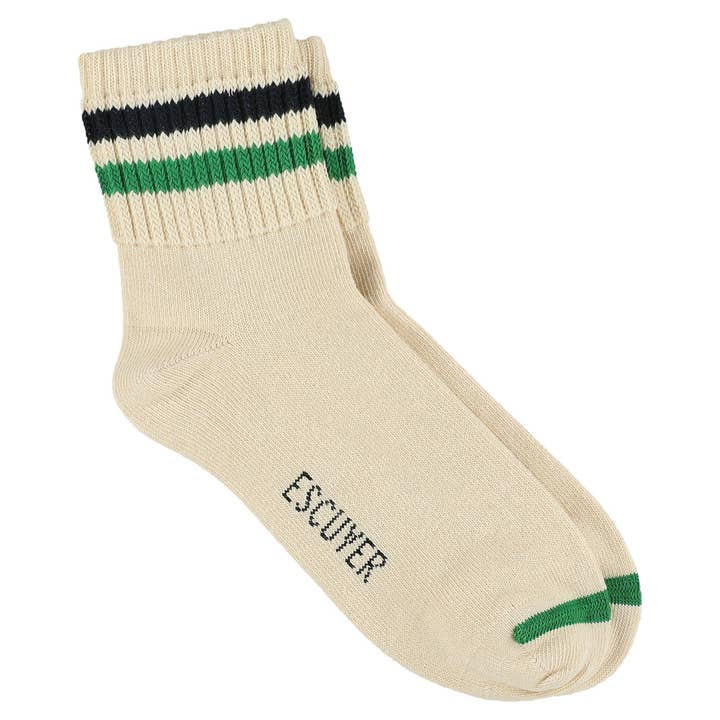 Women Stripes Ankle Socks - Ecru / Blue / Green for wholesale by ESCUYER