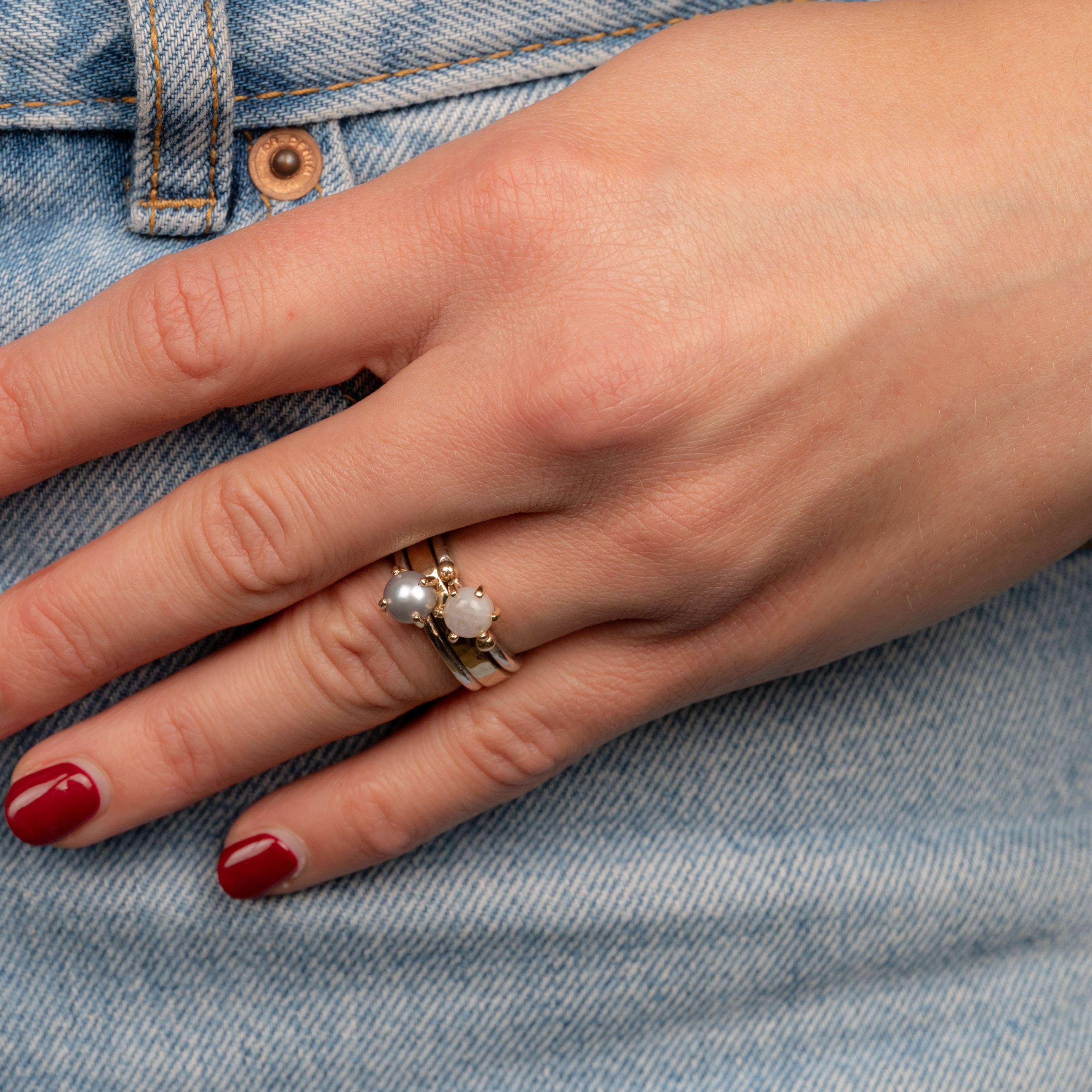 Jéh Jewels - Vente Anneau/bague à empiler - Bague en argent + 9 carats + Rainbow Moonstone1