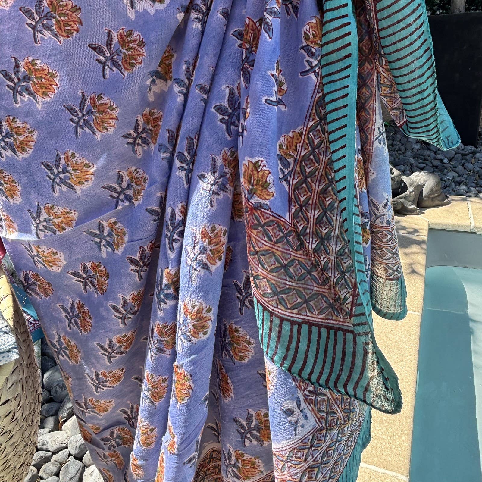 Maison Lilo – wholesale Slöja - Dam – Sarong - Maxisjal, blockprint-tryckt bomullsvoile1