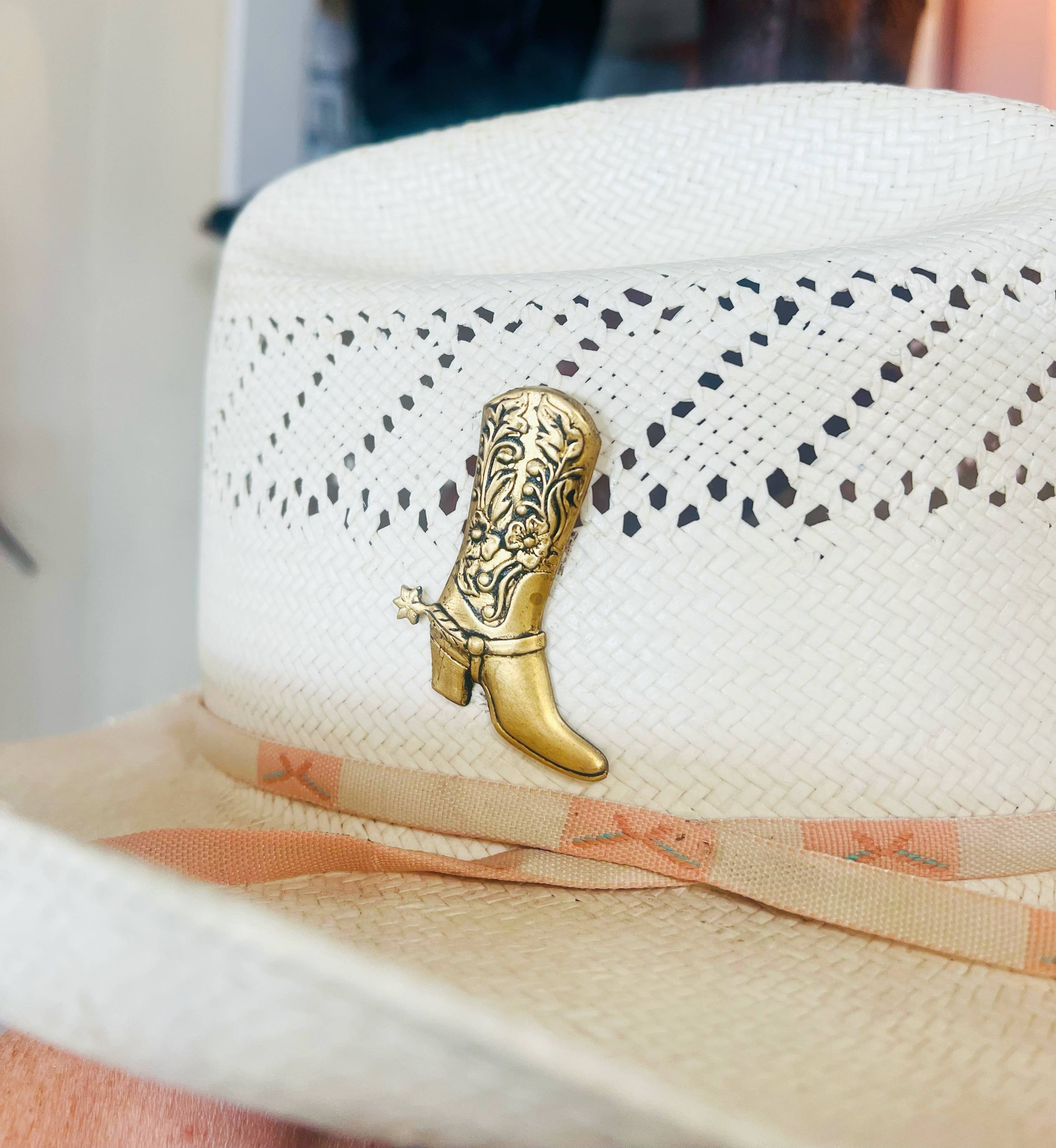 Vintage Bliss - Wholesale Hat Accessory - Women's - Western Aged Brass Cowboy Boot Hat Pin