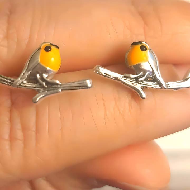 Wild & Free - Wholesale Stud/Post Earrings - Pendientes "pájaro en la rama", pendientes de pájaro4