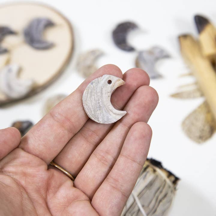 Rock Paradise - Wholesale Spiritual Stone/Crystal - Crystal Raw Chalcedony Moon Crescent Drilled Bead1