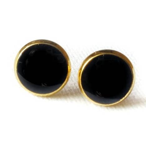 Clous d'oreilles noir et or 10 mm pour la vente par Holey Moley Accessories