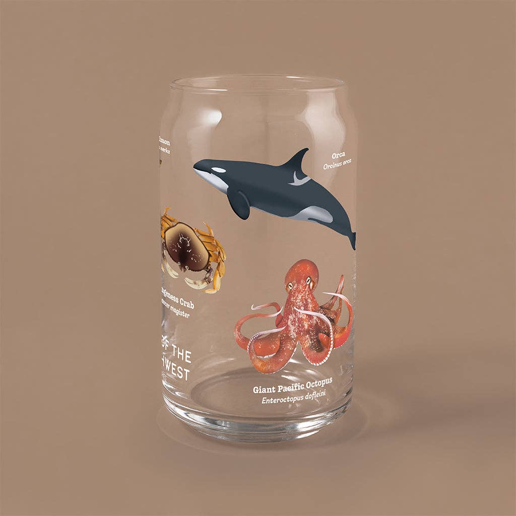 NARBO - Wholesale Drinking Glass/Cup - THE CAN Naturalist - Aquatic Animals of PNW , 16oz2