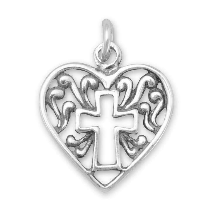 Ciondolo a forma di cuore con contorno a croce per la vendita all'ingrosso da parte di Silver Stars Collection