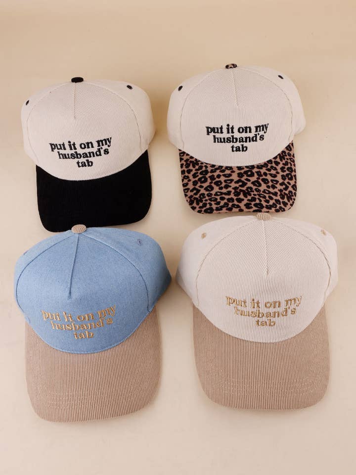 Póngalo en la cuenta de mi marido Gorra de pana bicolor para venta al por mayor de Vanilla Monkey