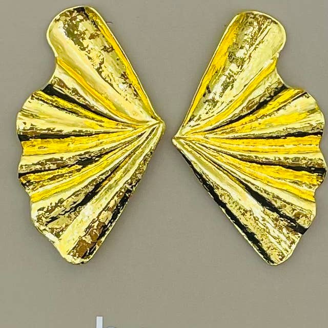 TWO FORTY TWO - Wholesale Stud/Post Earrings - GOLDEN - Cinched Fabric Fan (gold) BER414