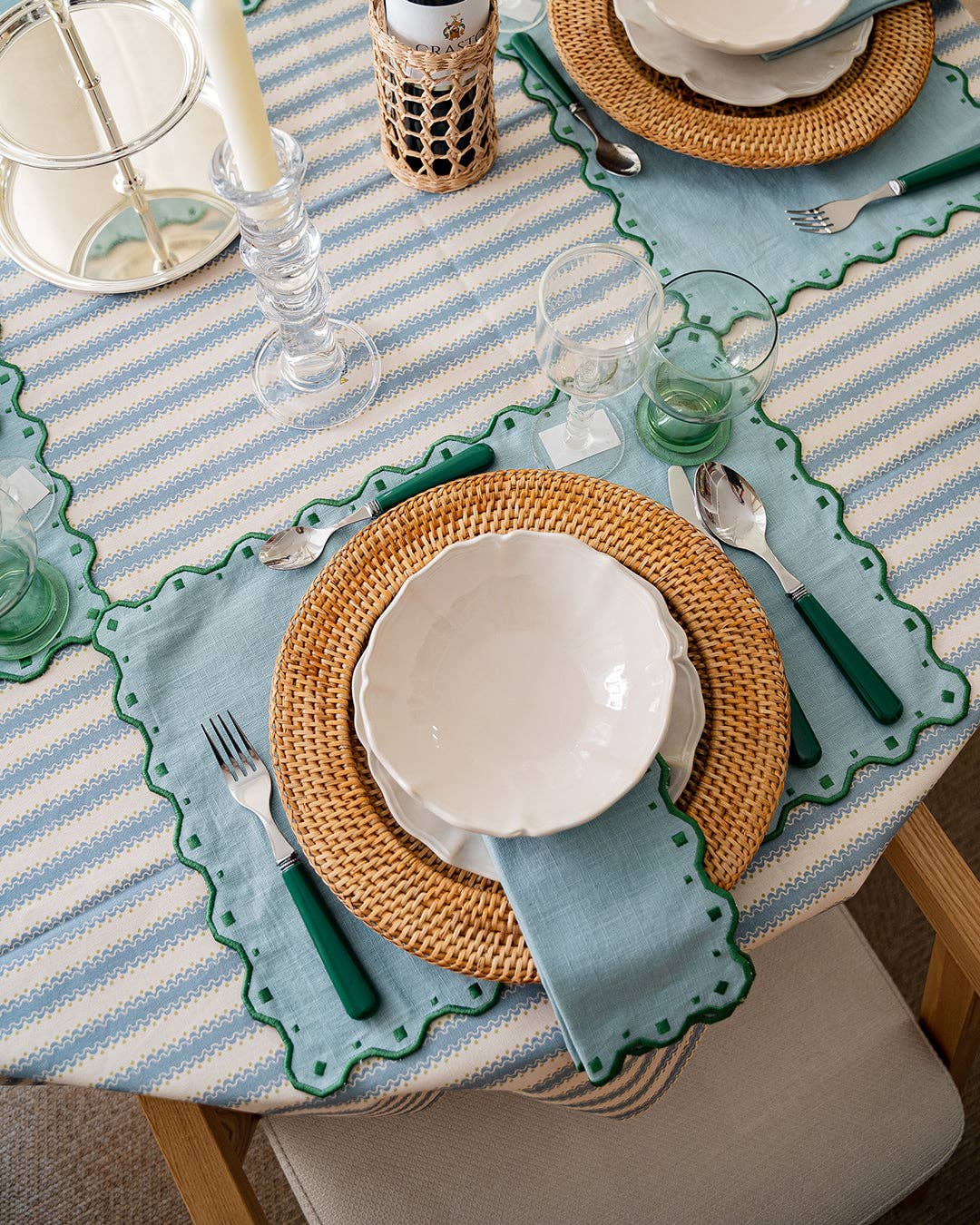 Mariaida Home - Wholesale Dinner & Cloth Napkin - Individual Porto, Blue with Green0