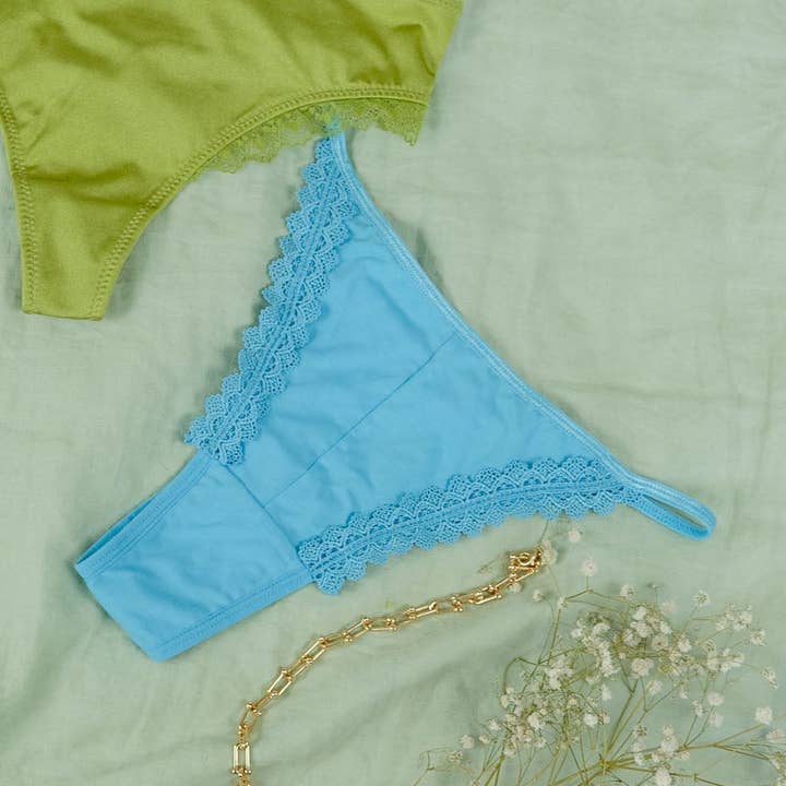 The Zoe- Blue Modal Thong for wholesale by Hello Peachiee