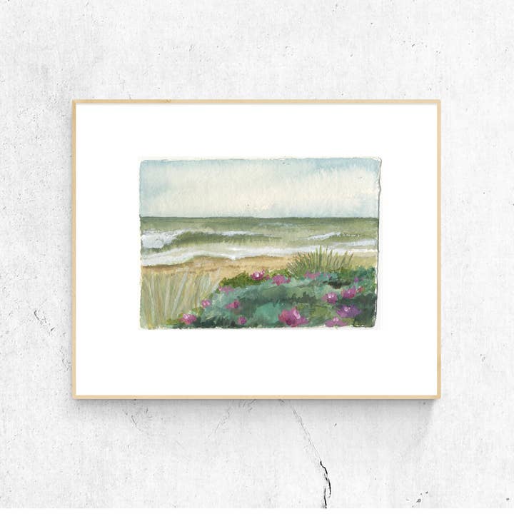 Impression d'art côtier aquarellée sur la plage de Bay Head pour la vente par Jessica Frasz Studio