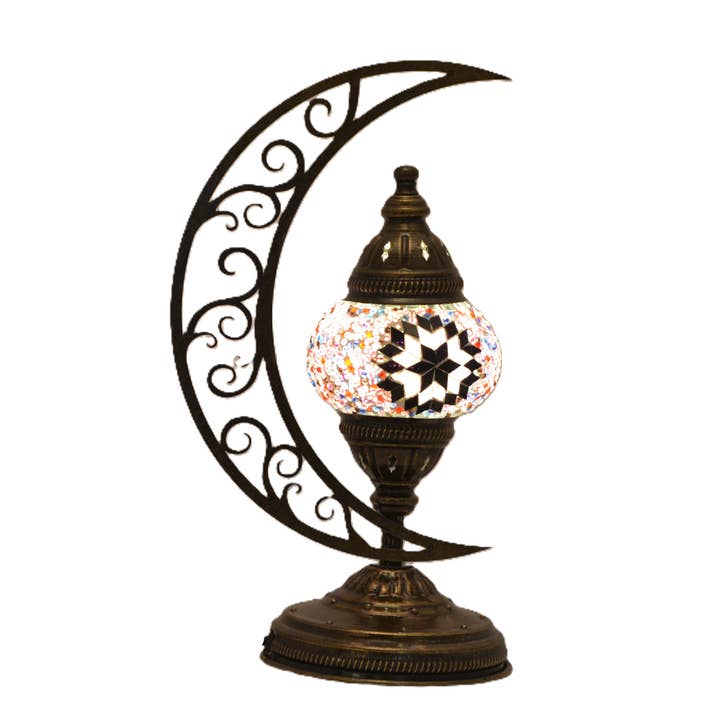 Import Corner - Wholesale Accent/Desk Lamp - 86523: 3" PRESSED MOSAIC SHADE "CRESCENT MOON" TABLE LAMP