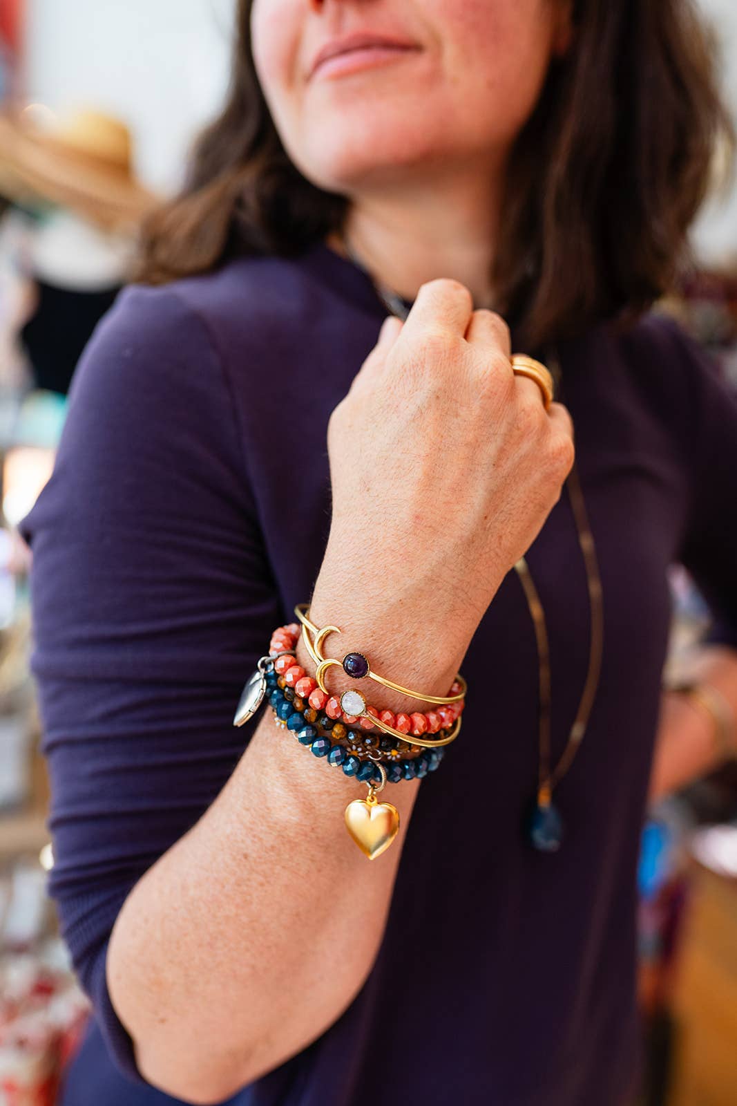 Bella Vita Jewelry - Wholesale Cuff Bracelet - Gemstone Sun and Moon Open Brass Bangle Bracelet10