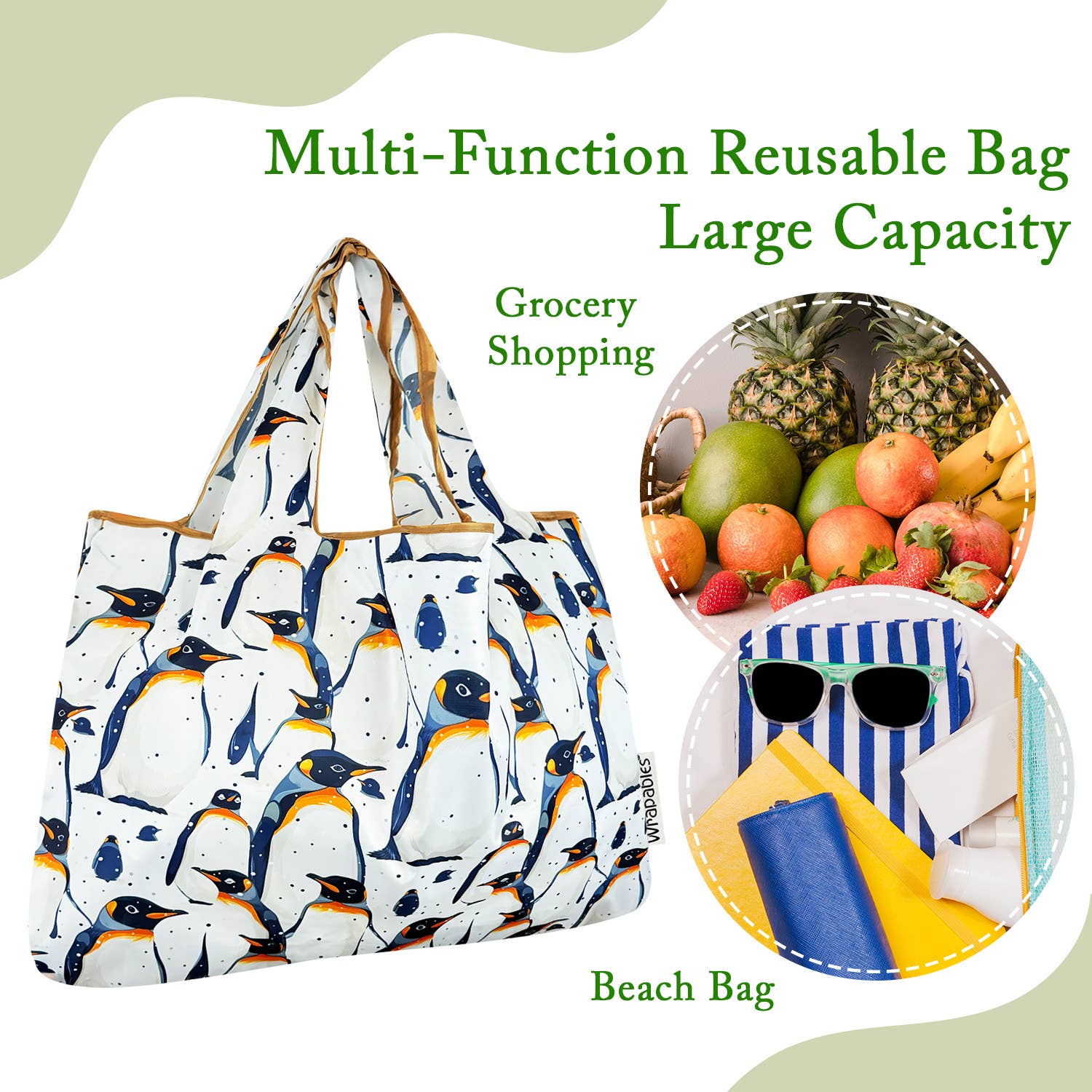 Wrapables.com - Vente Sacs de course/à provisions - Sac de courses réutilisable en nylon grand format Wrapables54