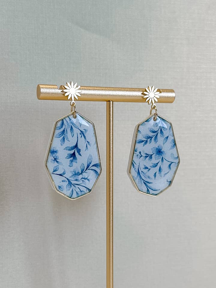 Delilah Earrings - Blue Floral Polymer Clay Earrings for wholesale by Clay & Fern Co.