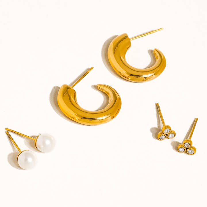 Carine 18K Gold Non-Tarnish Hoops, Pearl, CZ Earring for wholesale on Faire0