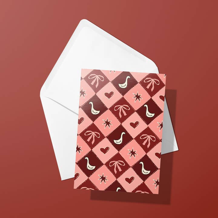 Valentine Bow & Swan Greeting Card and Envelope for wholesale by With Love, Coral