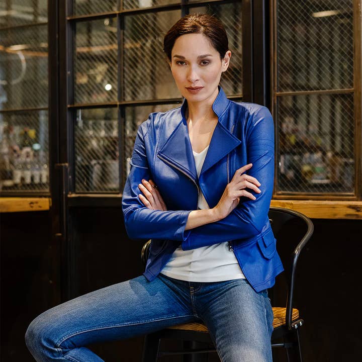 cobalt blue JK75 - Liquid Leather â„¢ Biker Jacket for wholesale on Faire