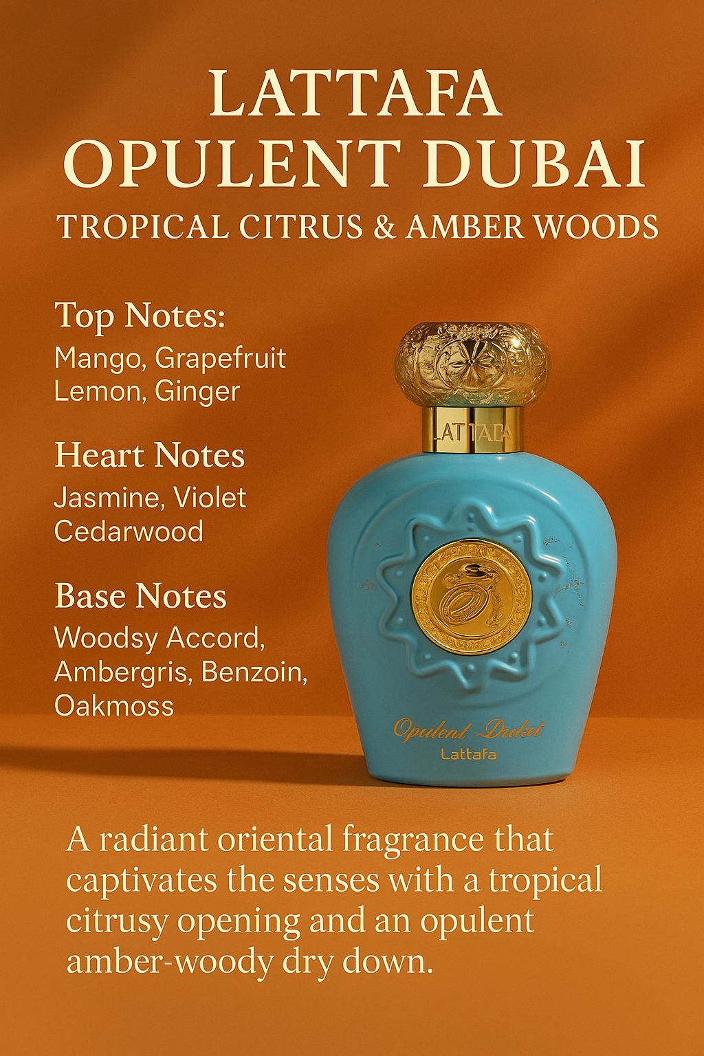 HA Fragrances - Wholesale Perfume/Eau de Toilette - Lattafa Opulent Dubai Eau de Parfum – Tropical Citrus & Amber Woods (Unisex)1
