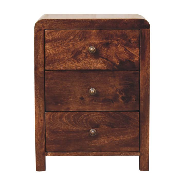 24" Walnut Solid Wood Three Drawer Nightstand for wholesale by HomeRoots