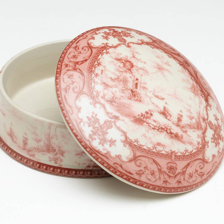 AA Importing - Vente Boîtes décoratives - Boîte ronde en porcelaine rose foncé et crème0