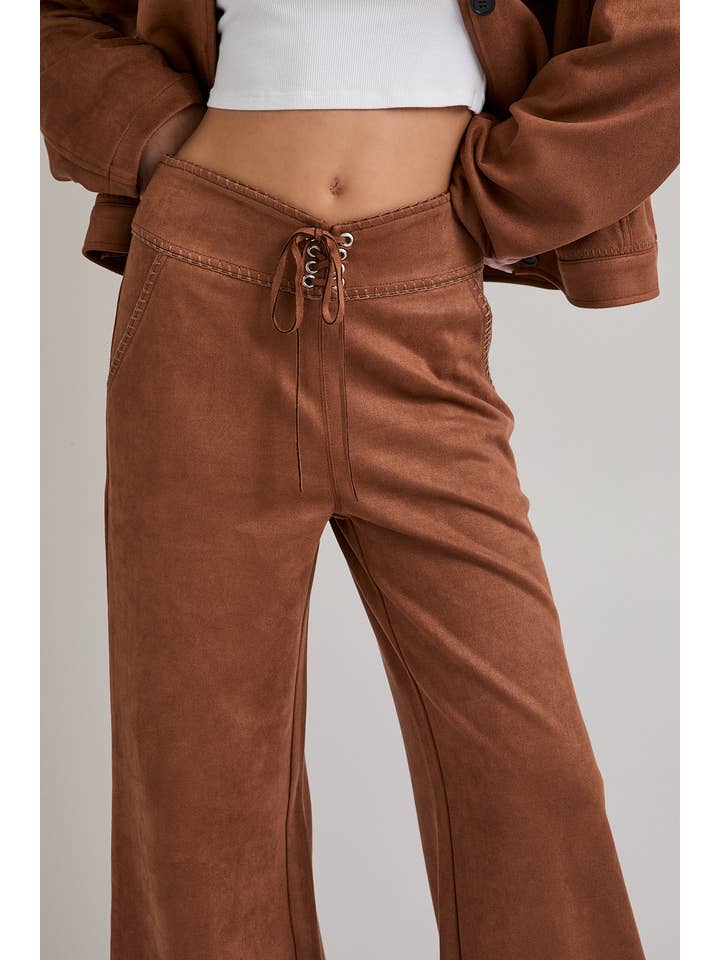Brown SUEDE PANTS WITH BRAIDED DETAIL for wholesale on Faire5