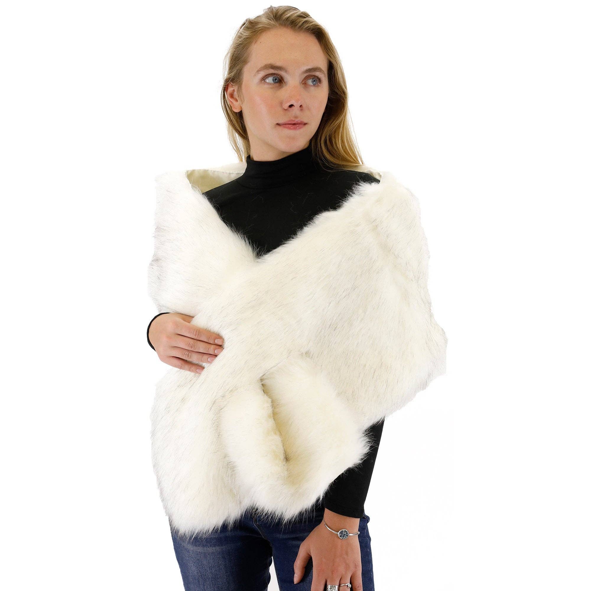 TAPA fashion - Wholesale Fur/Faux Fur Coat - Women's - Faux Fur Shawl Wide P373 (3PC)33