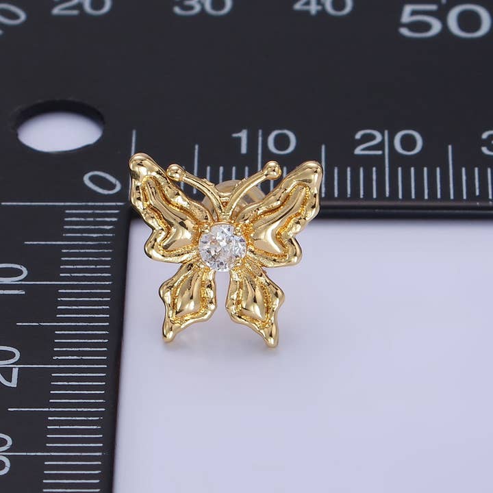 Aim Eternal - Wholesale Stud/Post Earrings - 14K Gold Filled CZ Molten Butterfly Stud Earrings | Q221