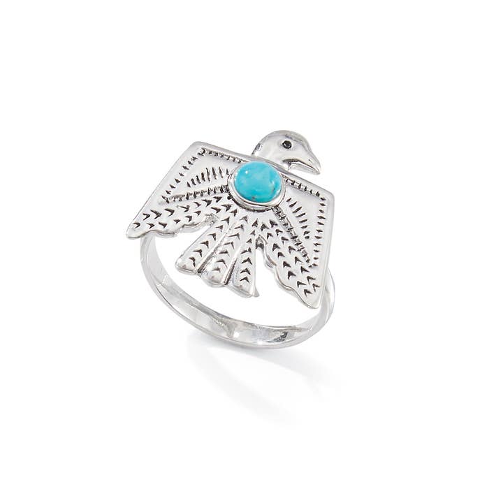Back in the Saddle - Wholesale Cocktail/Statement Ring - Sterling Silver Turquoise Thunderbird Ring