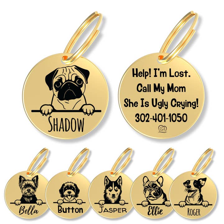 Médaille personnalisée pour chien de race (Pug) pour la vente par PawFurEver