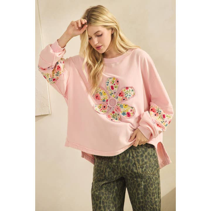 Sage + Fig - Wholesale Sweatshirt - Women's - LONG SLEEVES WITH DAISY PATCH APPLIQUE SWEATSHIRTS (ST7240) 18