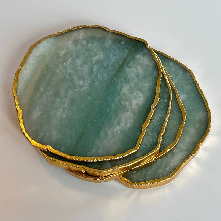 Posavasos de aventurina verde con ribete dorado, regalo para venta al por mayor de Muno