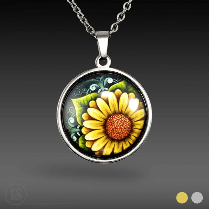 Floral Dreams Sunflower, Large Pendant or Choker for wholesale by Liz Sabol Jewelry Art