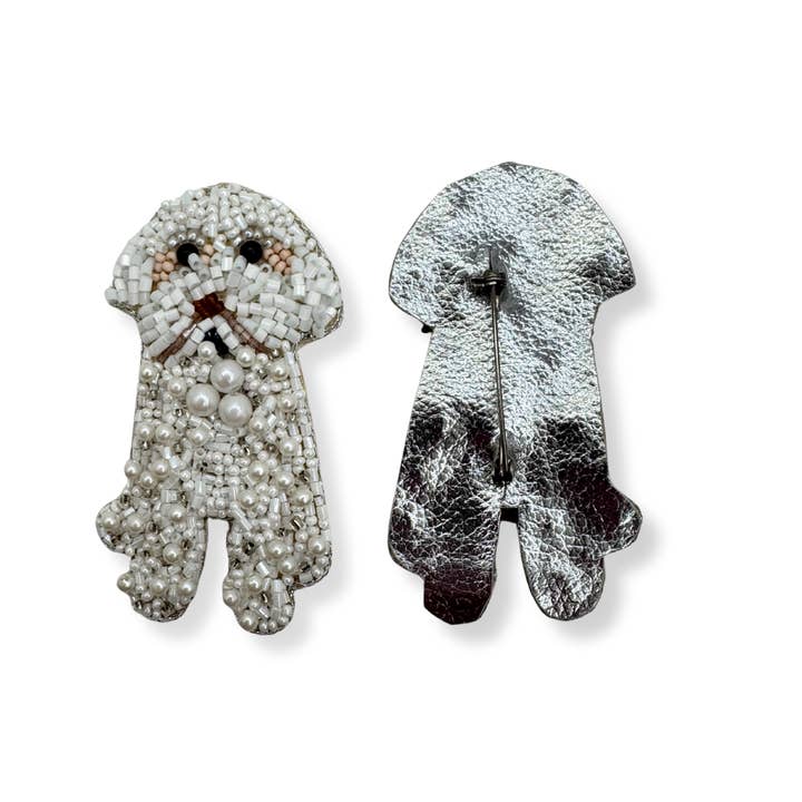 Maltese Dog Brooch Beaded Handmade Charm Jewelry Pet Lover Gift for wholesale by VANI TRAPANI