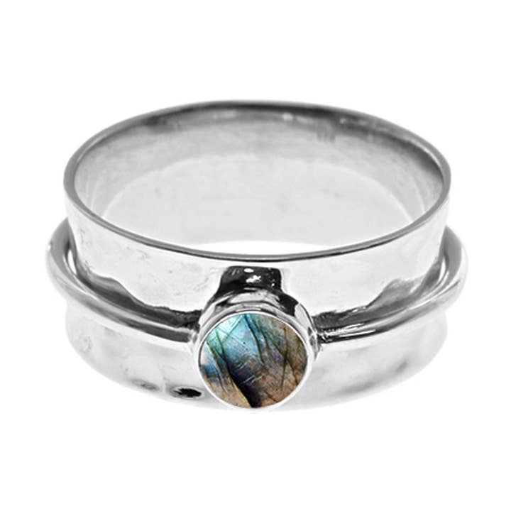 Lexi single band labradorite spinning ring for wholesale by Kali Ma Designs - Sterling Silver Jewellery