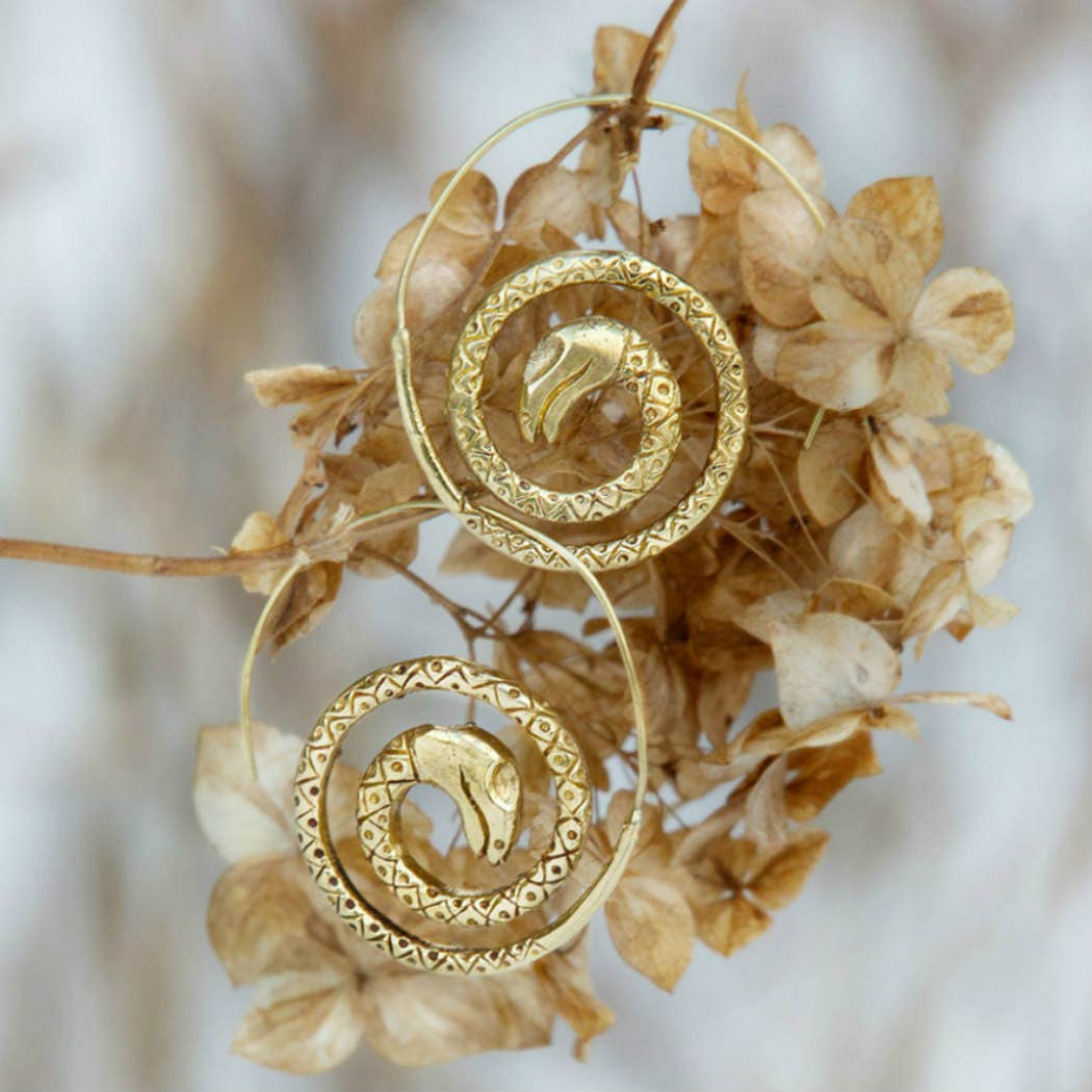 Saraswati Imports - Wholesale Hoop Earrings - Cobra Brass Snake Spiral Earrings1
