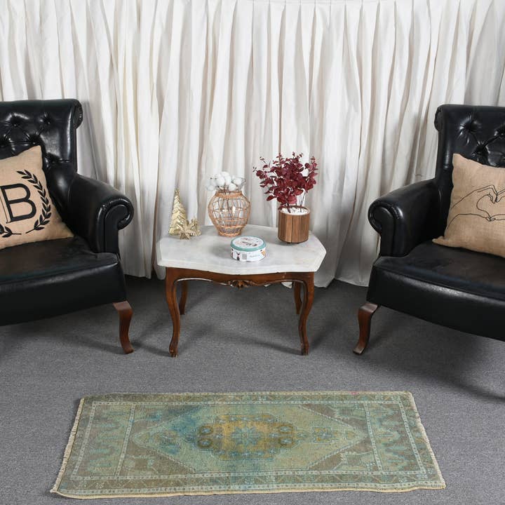 Handmade Green Rug, Classic Patchwork Rug for wholesale by Vintage Rugs Loom