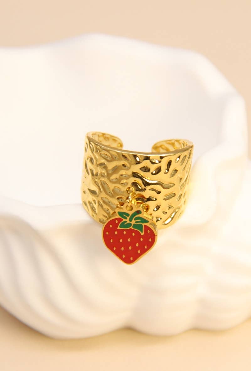 Red Elegant Adjustable Stainless Steel Strawberry Charm Ring for wholesale on Faire1