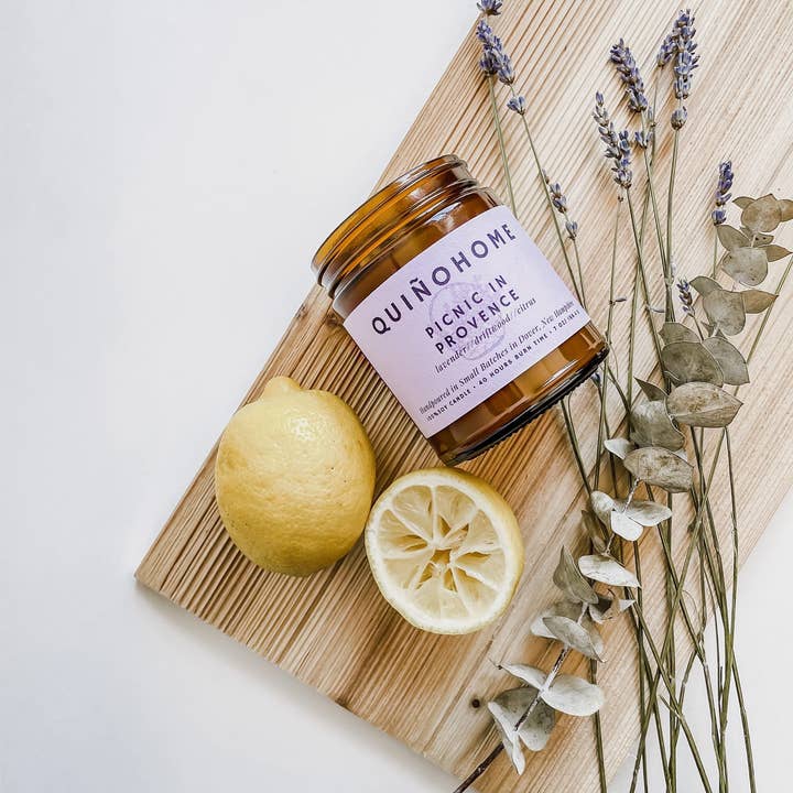quiñohome - Wholesale Jar/Filled Candle - Picnic In Provence 7oz Soy Candle Amber Jar// Lavender, Driftwood, Citrus// Hand Poured Soy Wax// Lavender Candle// Non Toxic Candle2