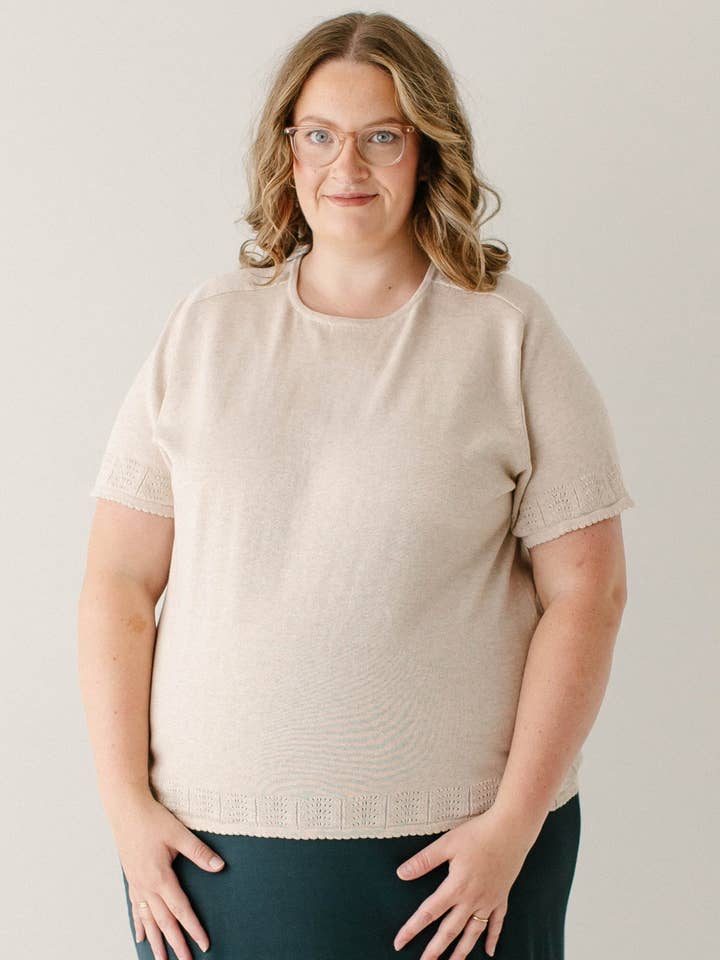 'Kierra' Cotton Sweater Top in Oatmeal FINAL SALE for wholesale by The Main Street Exchange
