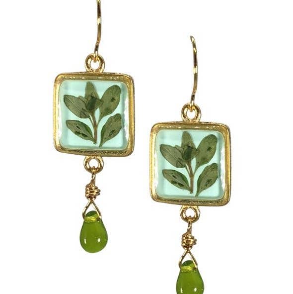 Brincos Quadrados Tomilho em Aqua Petite com Gota por atacado de Shari Dixon